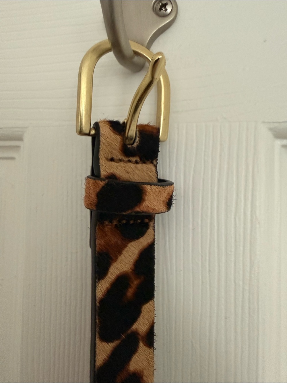 J. Crew Leopard Print Calf-hair Belt with Gold Buckle. Size M/L